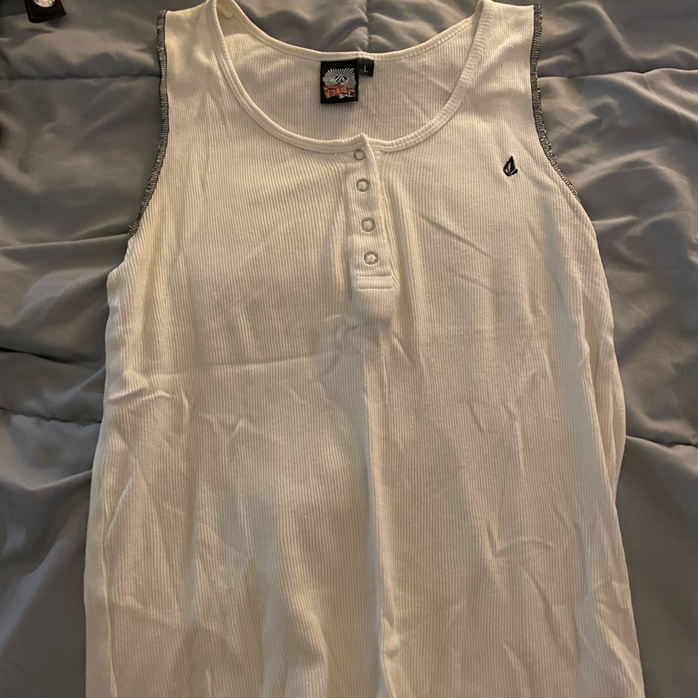 Volcom White Tank Top with Gray Trim